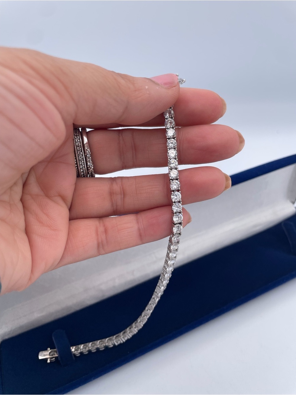14K White Gold CZ Tennis Bracelet 6.5” Round Cut Prong Set 4mm Solid White Gold